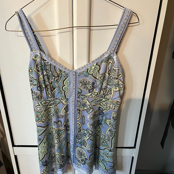 Blue green paisley Bianca Nygard asymmetrical sleeveless top - Picture 1 of 5